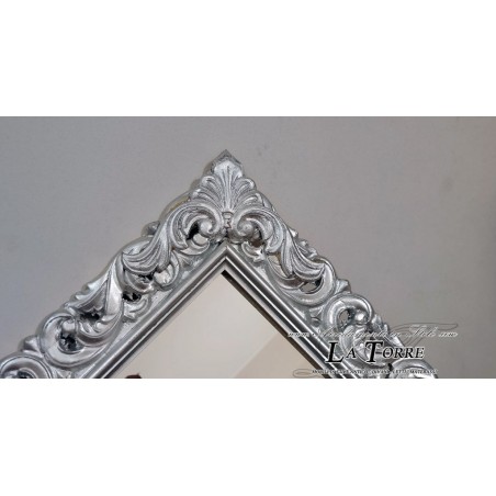 Specchio - Specchiera Stile Barocco – Cornice Argento Traforata Legno – Personalizzabile su Misura 1135A