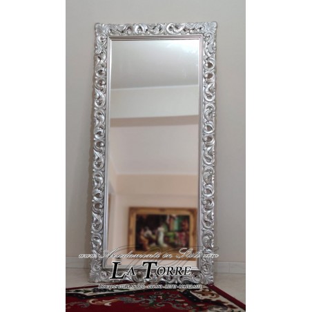 Specchio - Specchiera Stile Barocco – Cornice Argento Traforata Legno – Personalizzabile su Misura 1135A