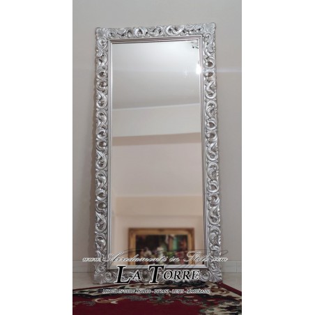 Specchio - Specchiera Stile Barocco – Cornice Argento Traforata Legno – Personalizzabile su Misura 1135A