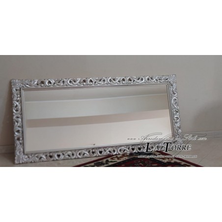 Mirror classic baroque frame perforated made to measure silver wood safe sliding system 1135A