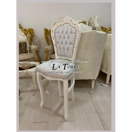 Hoher Barhocker, Sessel, Louis XV Barock Empire, Holzgestell, weißes Öko-Leder AL1828