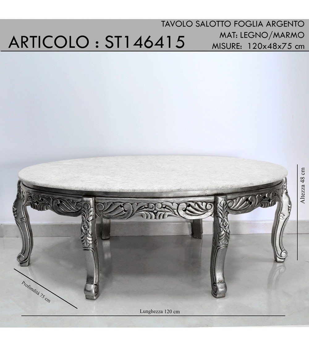 Coffee table for living room oval antique tea table silver baroque marble  st146415