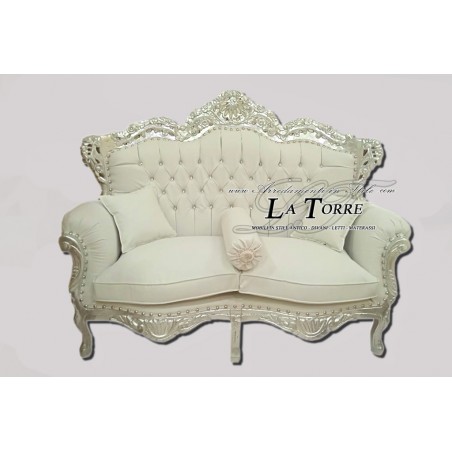 Sofa armchair Germany living room Baroque silver leaf wood white eco-leather MA0104