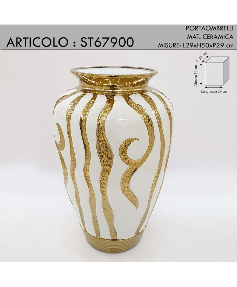 Portaombrelli vaso portafiori in ceramica anfora potiche avorio foglia oro  ST67900