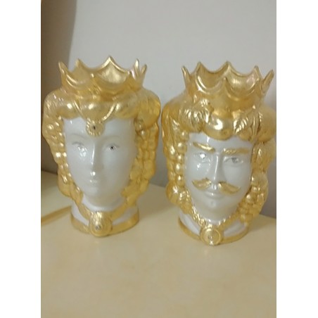 Statua scultura teste di Moro avorio e oro Swarovski h 35 cm bomboniere in ceramica Caltagirone PR53