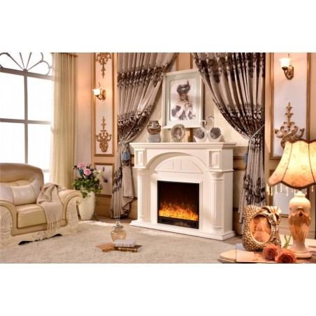 Classic electric fireplace solid wood stove Baroque English white 332B