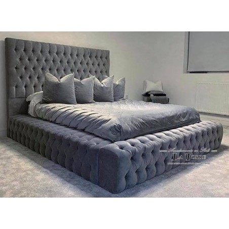 Kingsize-Doppelbett mit Stauraum, moderner Samt oder Kunstleder, jede Farbe, Seneca