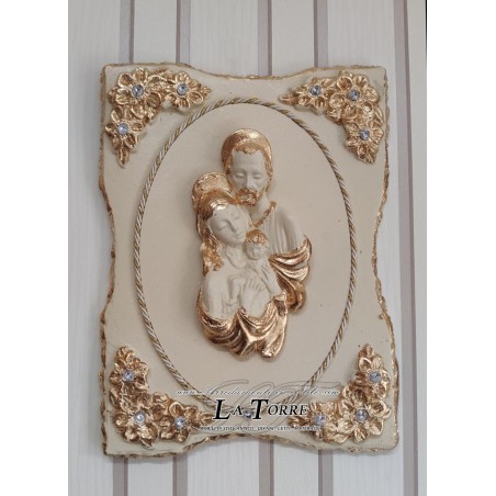 Barockes Nachttischbild der Heiligen Familie aus Elfenbein und Goldkeramik