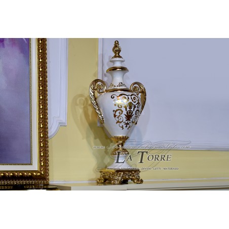 Vaso Anfora coppa centrotavola ceramica h80 avorio foglia oro soprammobile Vi12