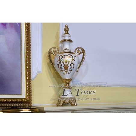 Amphorenvase, Keramik-Mittelstückschale, H80, Elfenbein, Blattgold, Ornament, Vi12