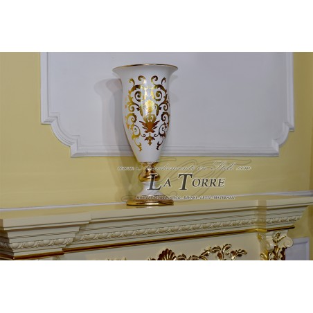 Anfora coppa ceramica centrotavola barocco avorio vaso foglia oro soprammobile Vi14