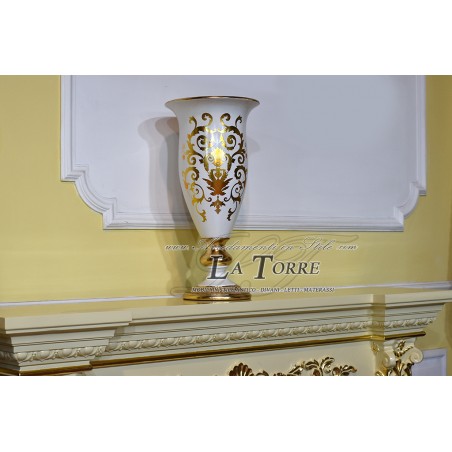 Anfora coppa ceramica centrotavola barocco avorio vaso foglia oro soprammobile Vi14
