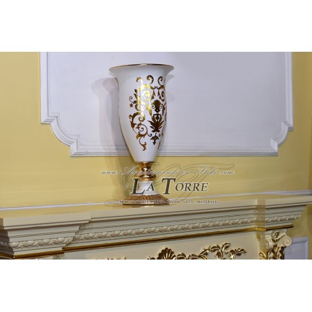 Anfora coppa ceramica centrotavola barocco avorio vaso foglia oro soprammobile Vi14