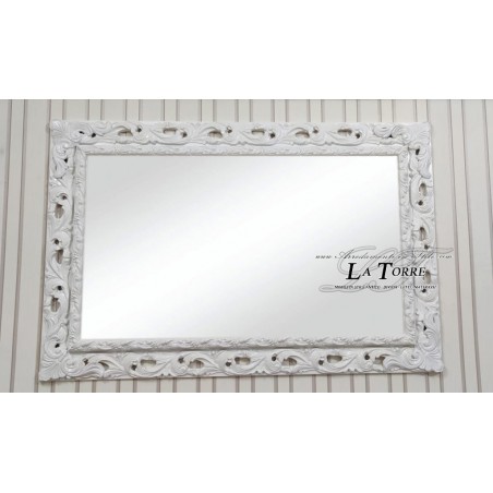 Classic mirror Perforated frame GGB baroque style white wooden picture