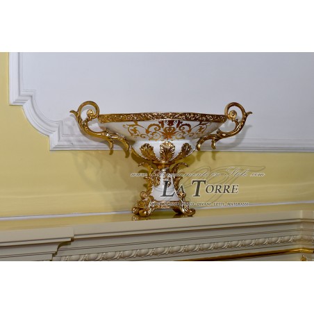 Anfora coppa ceramica centrotavola avorio porta cioccolatini oro soprammobile Vi16