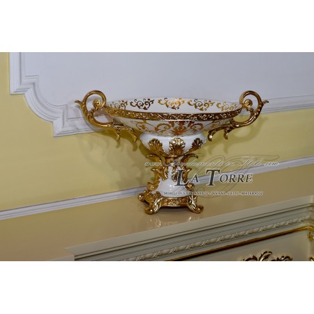 Anfora coppa ceramica centrotavola avorio porta cioccolatini oro soprammobile Vi16