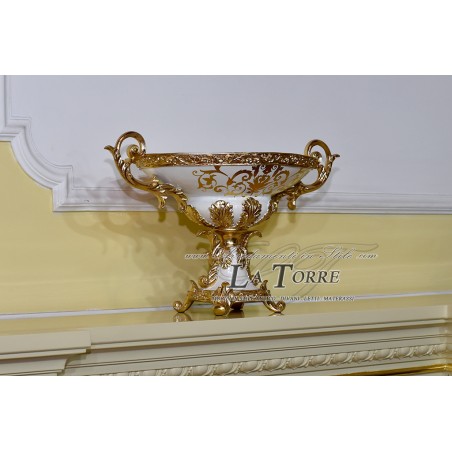 Anfora coppa ceramica centrotavola avorio porta cioccolatini oro soprammobile Vi16