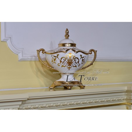 Portaconfetti potiche ceramica centrotavola avorio foglia oro soprammobile Vi18
