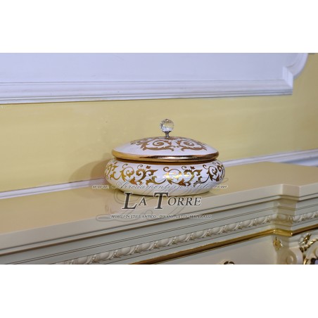Favor holder ceramic casket jewel box ivory gold ornament Vi23