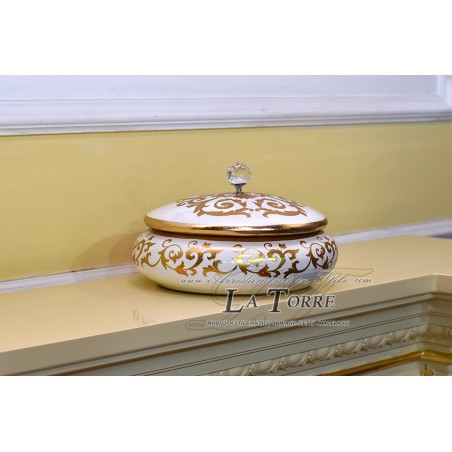 Portaconfetti scrigno ceramica portagioie avorio oro soprammobile Vi23
