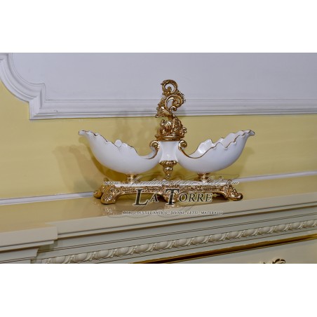 Elfenbein-goldener Keramik-Mittelstück-Snackkonfettihalter Vi26
