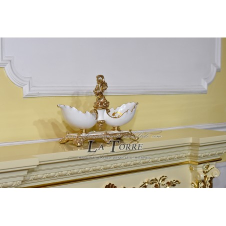 Elfenbein-goldener Keramik-Mittelstück-Snackkonfettihalter Vi26