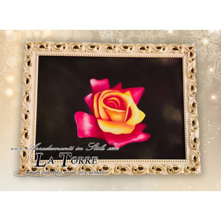 Dipinto olio su tela cornice traforata GM224 avorio e oro 65*85 rosa Quadro