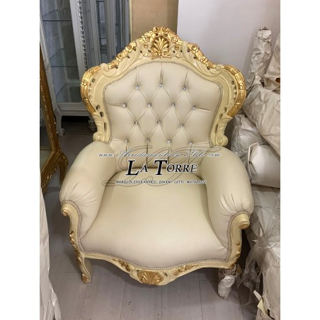 Chair Armchair Germany Baroque Throne eco-leather ivory champagne gold AL4227