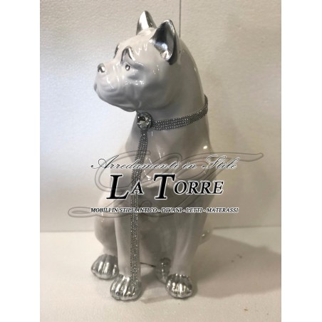 Boxer-Skulptur, silber-weiß, Hund, Swarovski-Kristalle, Keramik, Höhe 50 cm, PR54