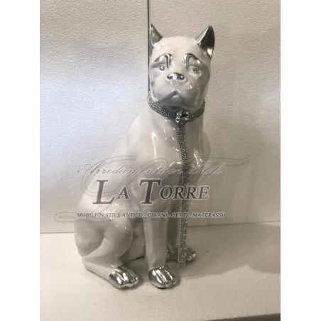 Statua scultura boxer argento bianco cane  swarovski animali ceramica h50cm PR54