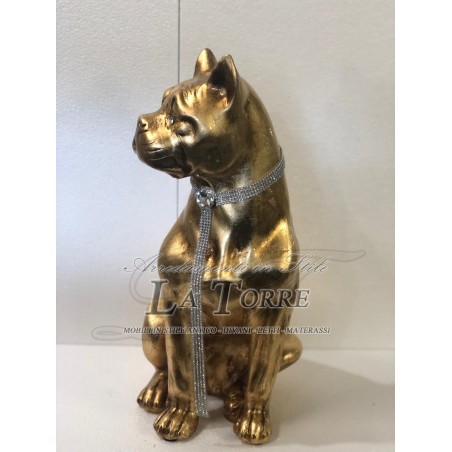 Statua scultura boxer oro cane  swarovski animali ceramica h50cm PR54