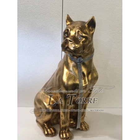Statua scultura boxer oro cane  swarovski animali ceramica h50cm PR54
