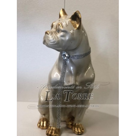 Perlgoldene Boxerhund-Skulptur mit Swarovski-Kristallen und Tiermotiven, Keramik, Höhe 50 cm, PR54