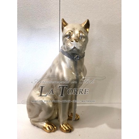 Perlgoldene Boxerhund-Skulptur mit Swarovski-Kristallen und Tiermotiven, Keramik, Höhe 50 cm, PR54