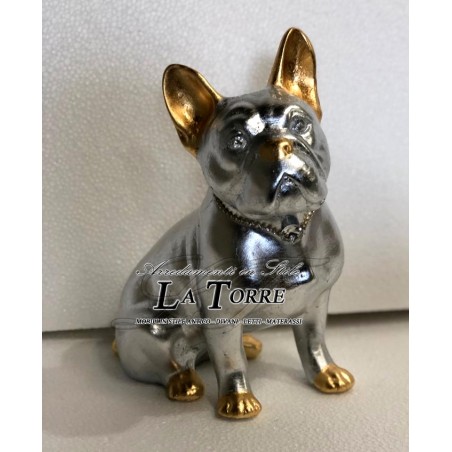 Animali in ceramica statua scultura cucciolo cane bulldog francese argento oro swarovski H30 PR09
