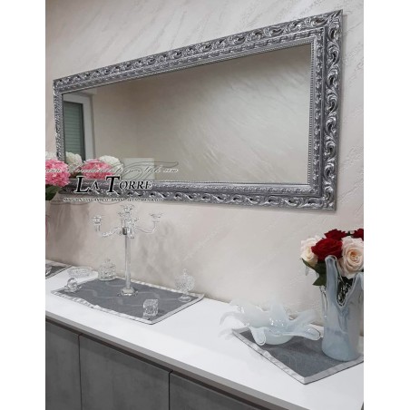 Classic baroque frame mirror made to measure silver sliding system perforated safe GA