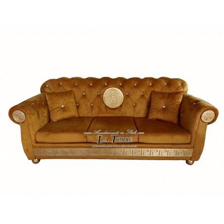 3 seater sofa bed with Chesterfield baroque mattress and Greek Goddess Medusa faux leather or velvet any color swarovski AZ03