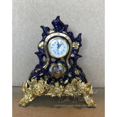 Tischuhr aus blau-goldenem Porzellan im Jugendstil, P37