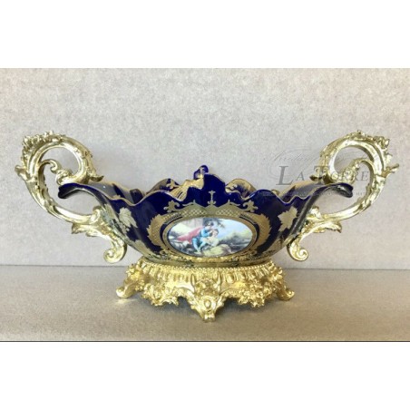 Blauer und goldener Potiche-Tafelaufsatz aus Porzellan im Jugendstil P28
