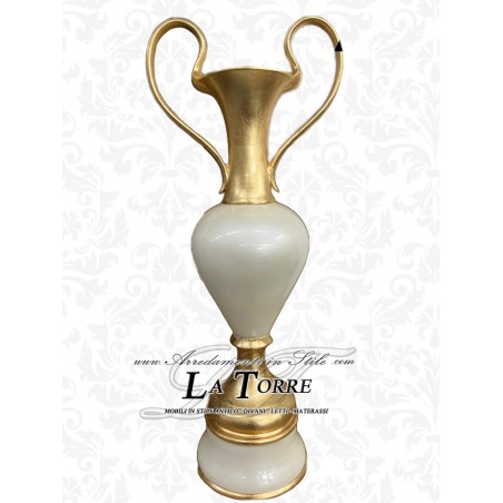 Amphorenvase mit Henkeln, Höhe 120 cm, elfenbeinfarbene und goldene Keramik, PR56