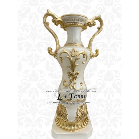 Amphorenvase mit Henkeln, H 90 cm, elfenbeinfarbene und goldene Keramik, PR57