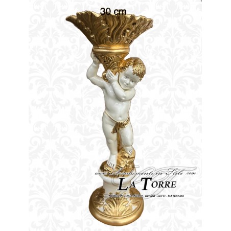 Silik Säulenkapitell Spritzschutz H96 Engel Cherub Keramik Elfenbein Gold Barock PR58