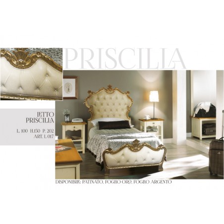Single bed Priscilla Baroque bedroom wood gold silver velvet or eco-leather