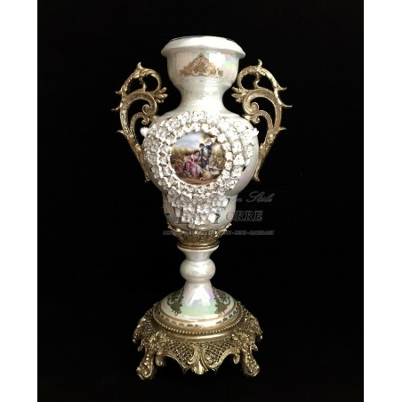 Vase with amphora handles in white painted porcelain home furnishing ornament P15