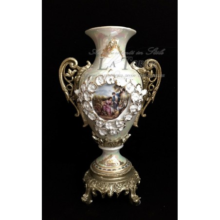 Vase with handles amphora in white painted porcelain home furnishing ornament P18