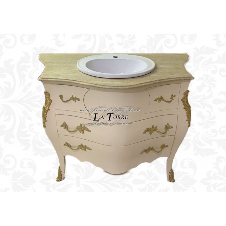 French style rounded bathroom cabinet L 113 cm Baroque ivory with modern marble k212