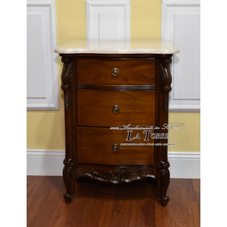 Triptych Gerald bedroom night group dresser bedside table drawers polished walnut cream marble Na14