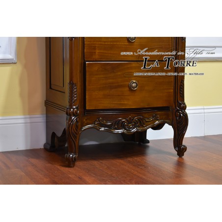 Triptych Gerald bedroom night group dresser bedside table drawers polished walnut cream marble Na14
