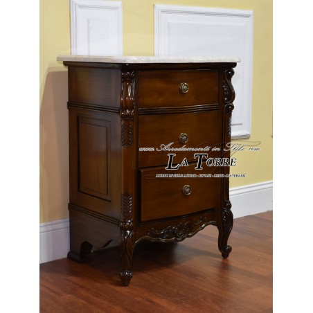 Triptych Gerald bedroom night group dresser bedside table drawers polished walnut cream marble Na14