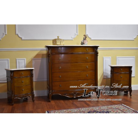 Triptych Gerald bedroom night group dresser bedside table drawers polished walnut cream marble Na14